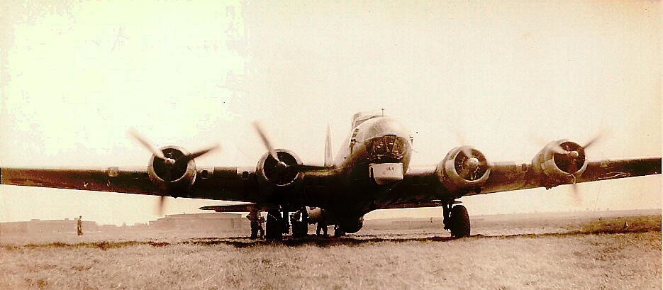 B-17 plane with POWs loading to be evacuated from Stalag Luft I