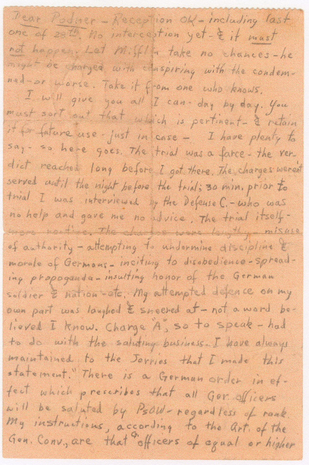 Col. Spicer's notes smuggled out of cooler during WWII