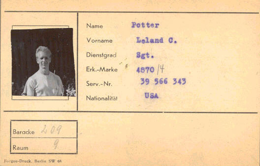 Leland C. Potter - POW identification card from WWII