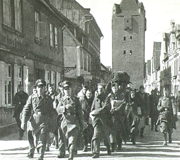 Prisoners of war marched through Barth, Germany