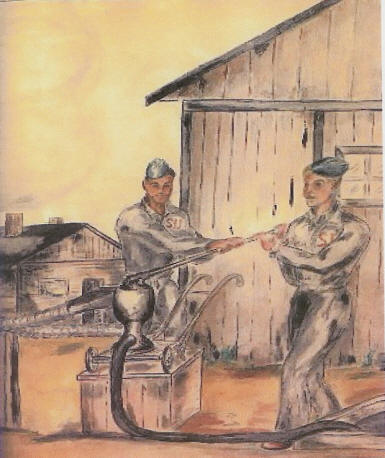 Russian Prisoners of War in German POW Camp - water color