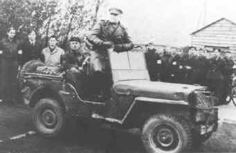 Russian General Marozil in a lend lease jeep at Stalag Luft I